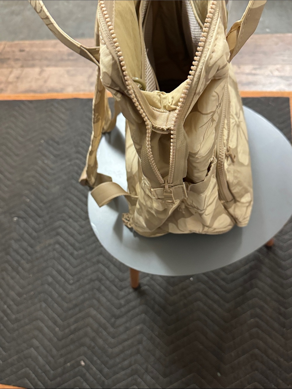 ALOHAS Beige Floral Canvas Backpack Tote with Top Handle - Picture 10 of 11